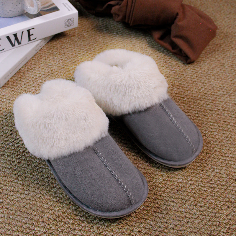 Home Fur Mouth Cotton Slippers Non-slip Toe Cap Autumn And Winter Plush Comfortable