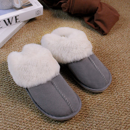 Home Fur Mouth Cotton Slippers Non-slip Toe Cap Autumn And Winter Plush Comfortable