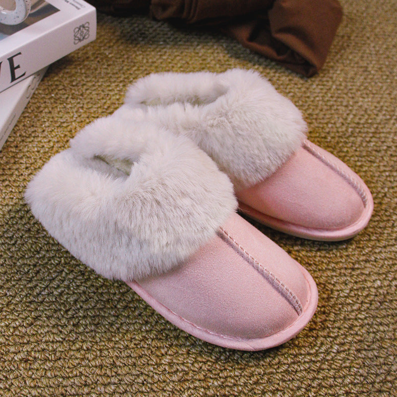 Home Fur Mouth Cotton Slippers Non-slip Toe Cap Autumn And Winter Plush Comfortable