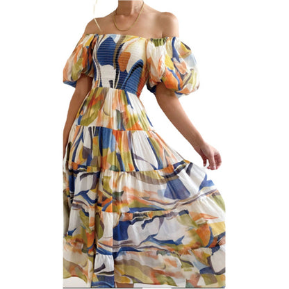 Women's Clothing Floral-print Off-shoulder Loose Dress
