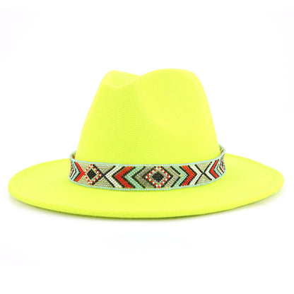 Autumn And Winter New Blue Bead Woolen Hat Fashion Panama Jazz Hat