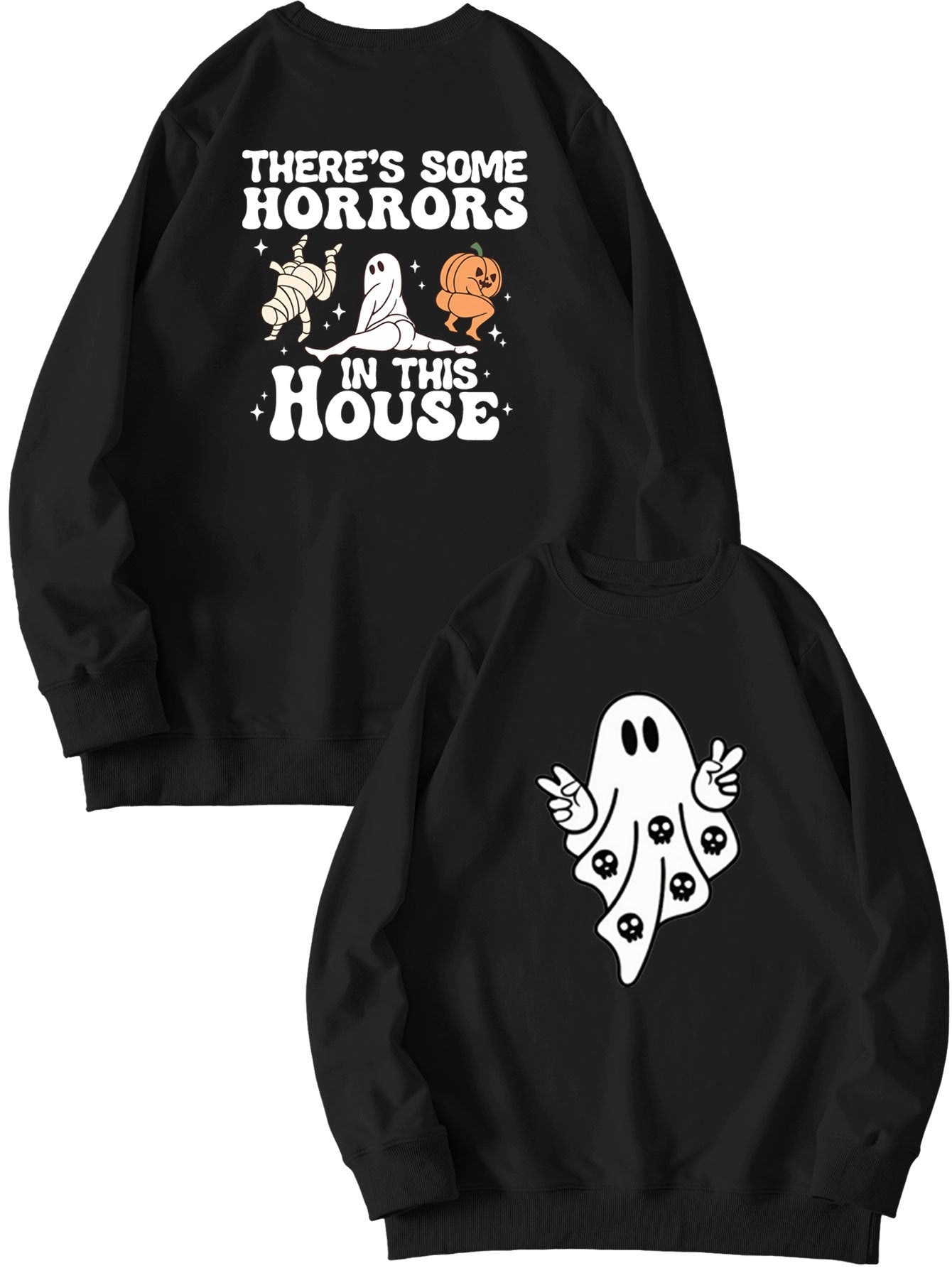 Women's Fashion Casual THERE'S SOME HORRORS Printed Pullover Long Sleeve Sweater