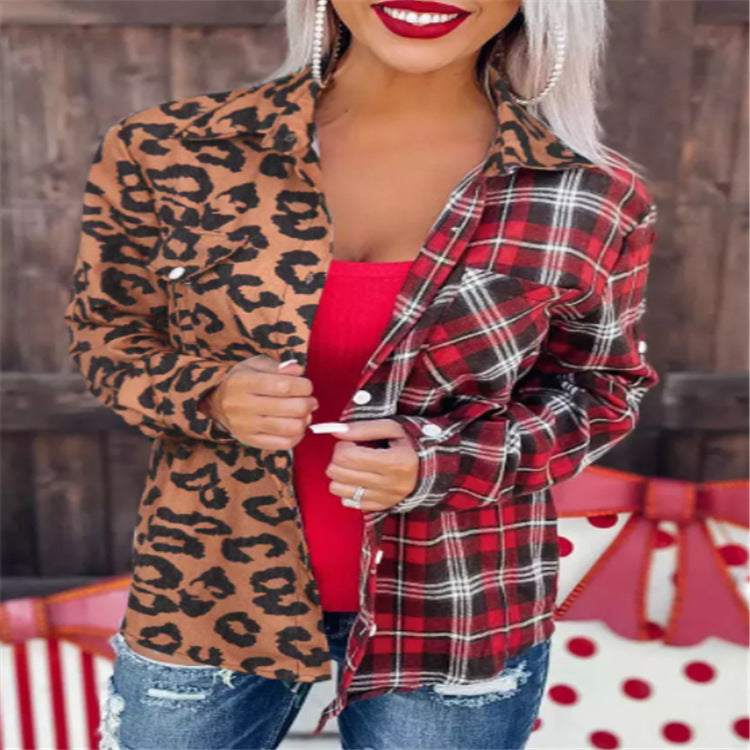 Contrast Color Loose Street Hipster Lapel Single Breasted Shirt