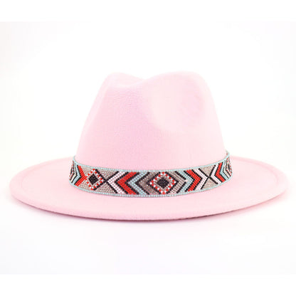 Autumn And Winter New Blue Bead Woolen Hat Fashion Panama Jazz Hat