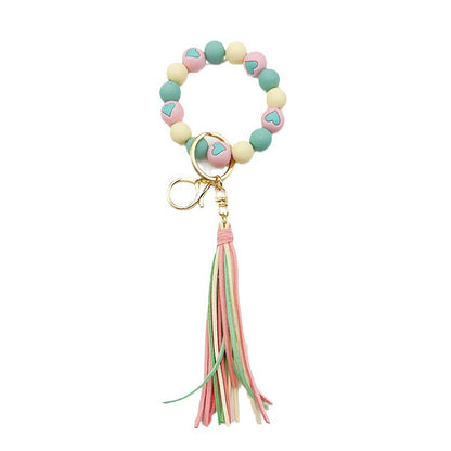 Cross-border Hot SellingVelvet Tassel Cute Small Peach Heart Silicone Beads Bracelet Keychain Female Bracelet Car Suitcase Hanger