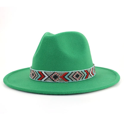 Autumn And Winter New Blue Bead Woolen Hat Fashion Panama Jazz Hat