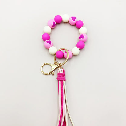 Cross-border Hot SellingVelvet Tassel Cute Small Peach Heart Silicone Beads Bracelet Keychain Female Bracelet Car Suitcase Hanger