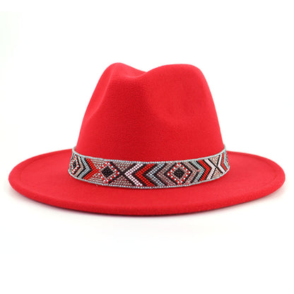 Autumn And Winter New Blue Bead Woolen Hat Fashion Panama Jazz Hat