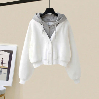 Small Sized Man's Wear Fake Two-piece Hooded Sweater Women's Casual Sports Wide-leg Pants Two-piece Set