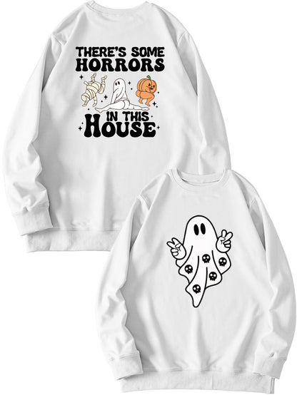 Women's Fashion Casual THERE'S SOME HORRORS Printed Pullover Long Sleeve Sweater