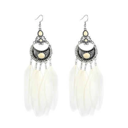 Vintage White Feather Tassel Earrings