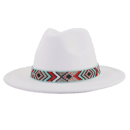 Autumn And Winter New Blue Bead Woolen Hat Fashion Panama Jazz Hat