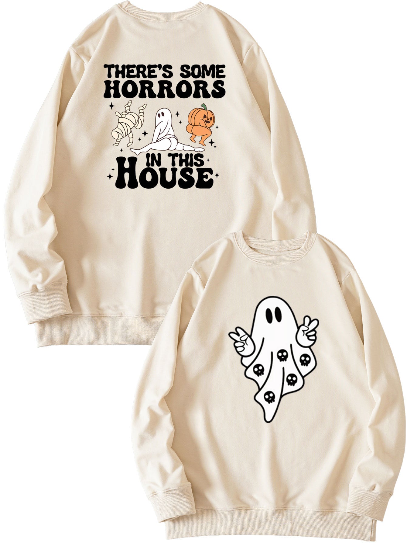 Women's Fashion Casual THERE'S SOME HORRORS Printed Pullover Long Sleeve Sweater