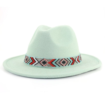 Autumn And Winter New Blue Bead Woolen Hat Fashion Panama Jazz Hat