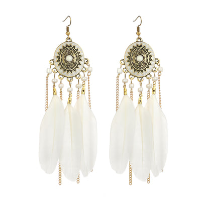 Vintage White Feather Tassel Earrings