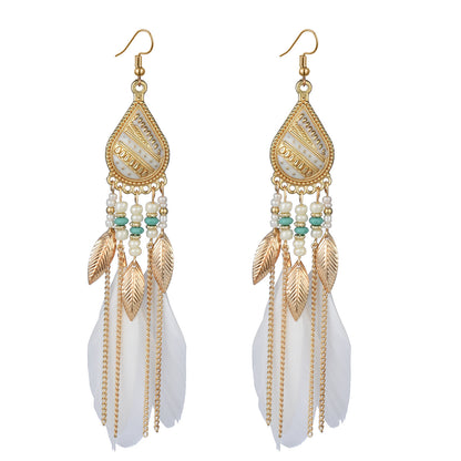 Vintage White Feather Tassel Earrings