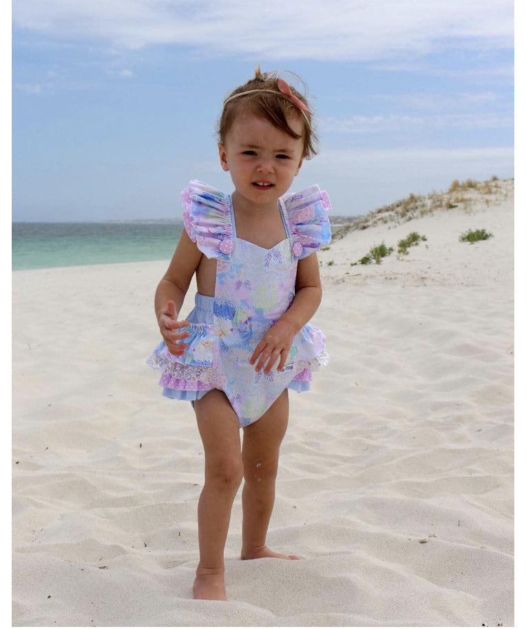 Woven Cotton Printed Colorful Girls' Bag Buckle One-piece Romper Romper Children's Clothing