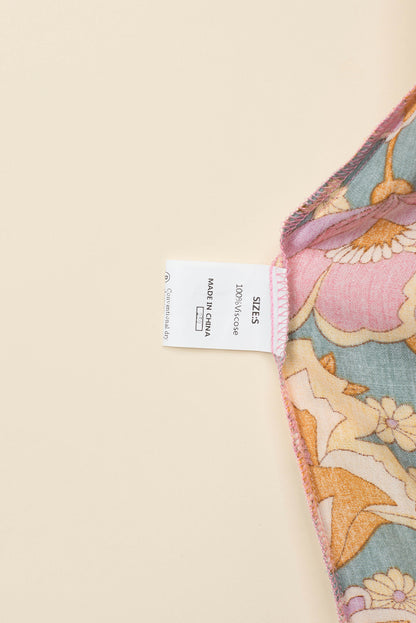 Brown Vintage Floral Smocked Bodice Flare Sleeve Tiered Long Dress