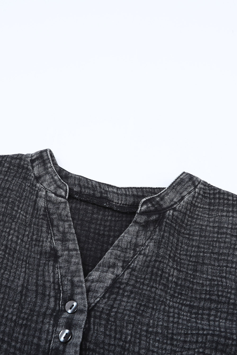 Light Blue Plus Size Split Neck Buttons Crinkled Blouse