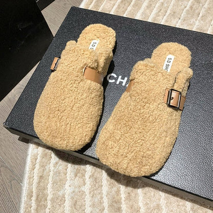 Women's Fashion Flat Bottom Slip-on Closed Toe Half Slippers