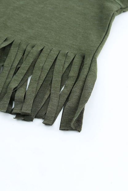 Red Fringe Hem V Neck T Shirt