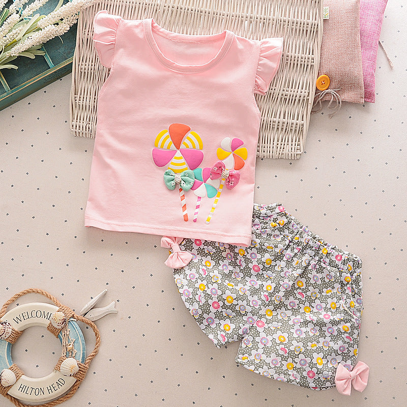 Printed Two-piece Suit Korean Cartoon Short Sleeve Suit