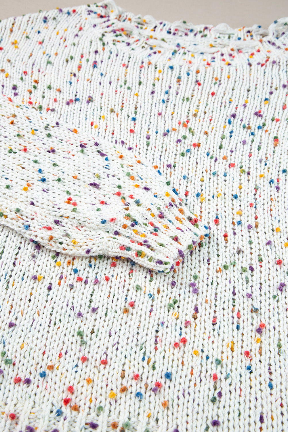 White Colorful Confetti Distressed Knit Sweater