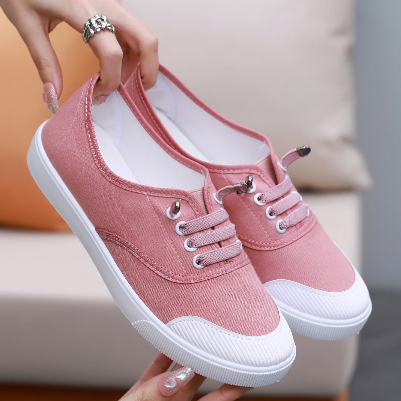 Womens Versatile White Canvas Shoes Student-friendly Flat-soled Sneakers