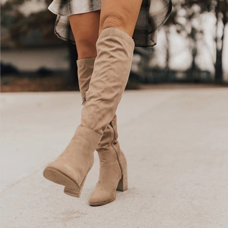 New Chunky-heel High-heeled Thigh-high Boots With A Side Zipper For Petite Women