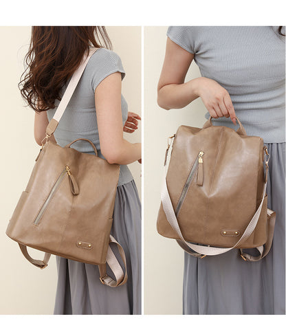 Simple Large Capacity Soft Leather Retro Backpack