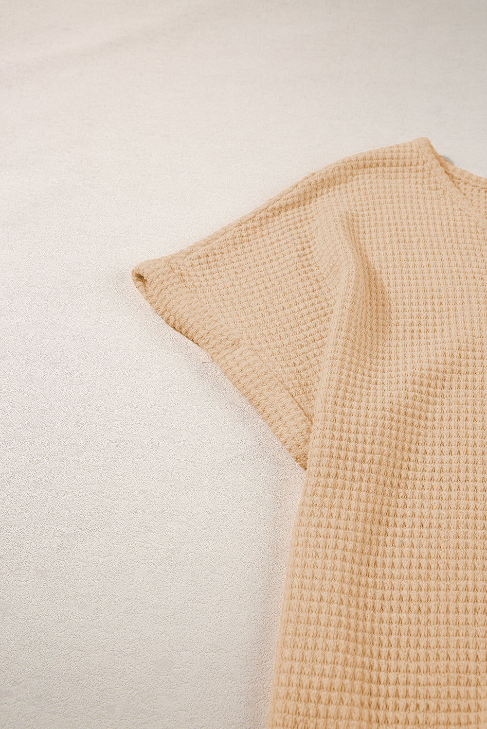 Oatmeal Textured Knit Button Back Cuffed Sleeve Tee