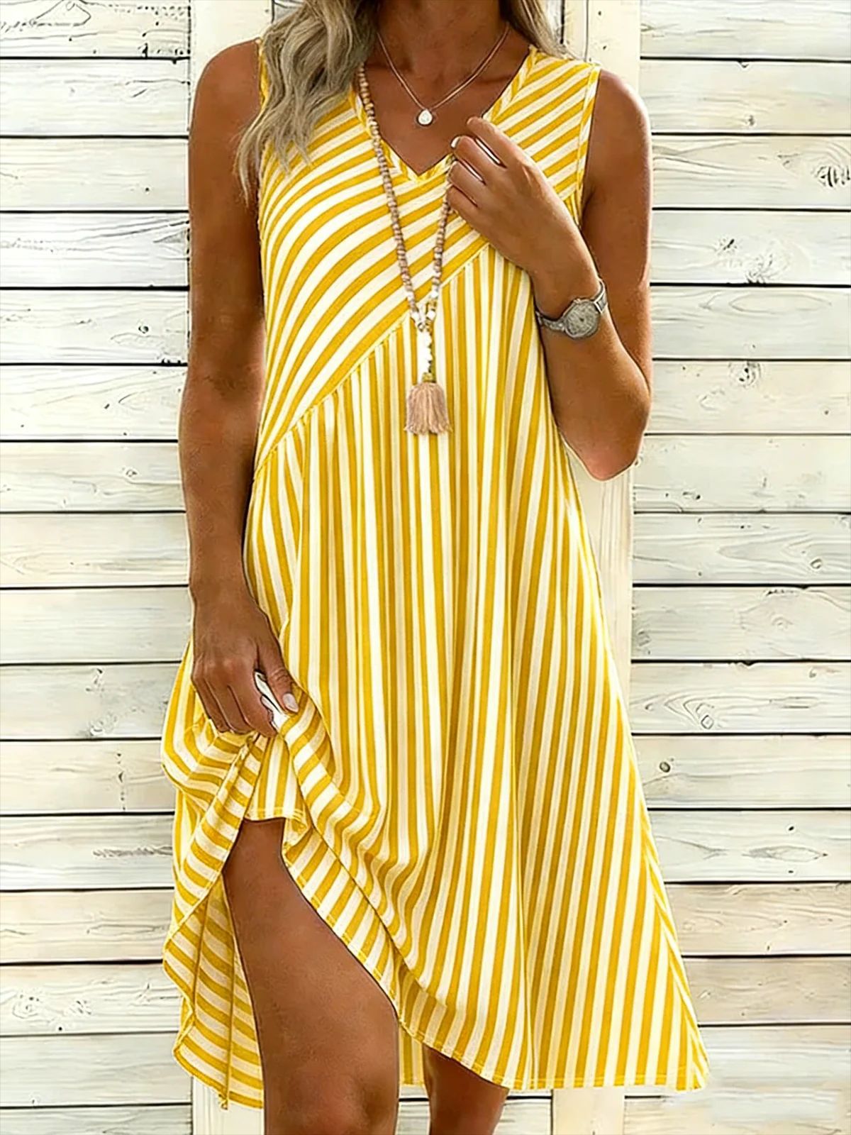 3D Printed Striped Casual Loose Fitting Dress