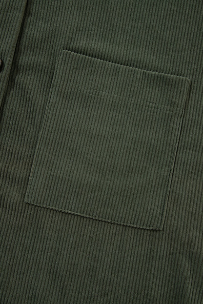 Jungle Green Oversized Corduroy Contrast Hooded Shacket