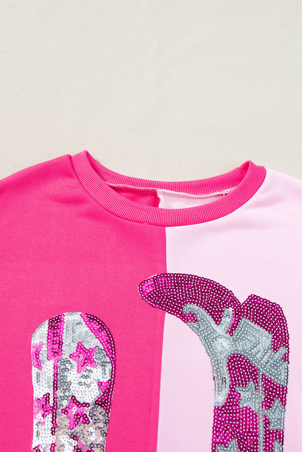 Pink Color Block Sequined Cowgirl Boots Graphic Sweatshirt I cease