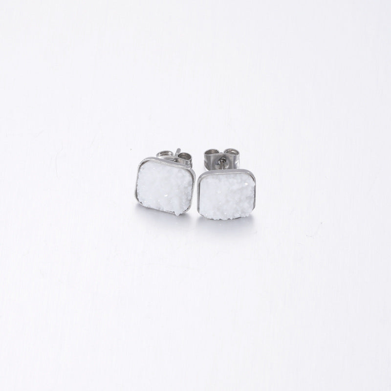 Girls' Sweet Personality Ear Studs Multi-specification Square Concave-convex Vug Starry Rhinestone Earrings