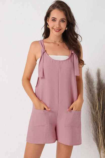 Multicolor Rose Adjustable Straps Pocketed Textured Romper