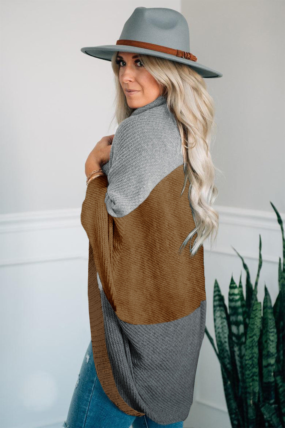 Orange Neutral Colorblock Drapey Cardigan