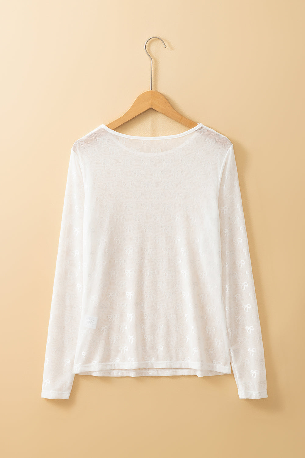 White Mesh Bow Pattern Long Sleeve Top