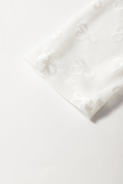 White Mesh Bow Pattern Long Sleeve Top