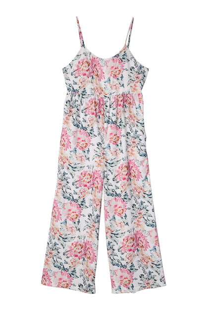 White Plus Size Floral Print Sleeveless Wide Leg Jumpsuit