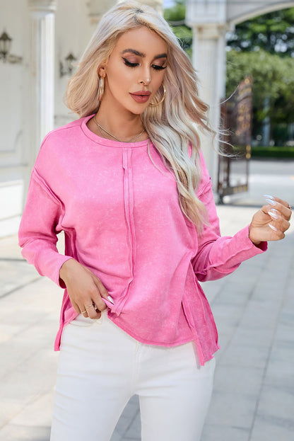 Rose Exposed Seamed High Low Raw Edge Sweatshirt