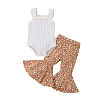 Children's Clothing Strap Leopard Print Floral Bell-bottom Pants Fashion Suit