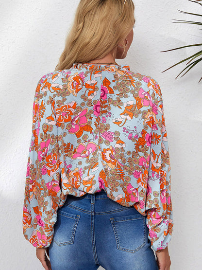 New Printed Chiffon Shirt Summer Thin V-neck