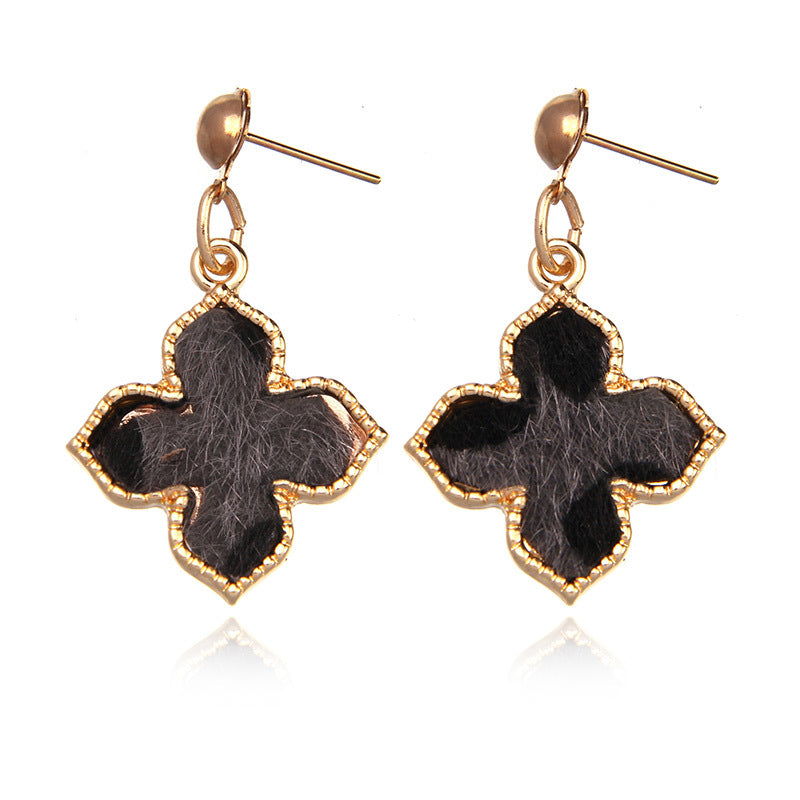 Sexy Leopard Print Earrings Metal Geometric Square Suede Markings Earrings