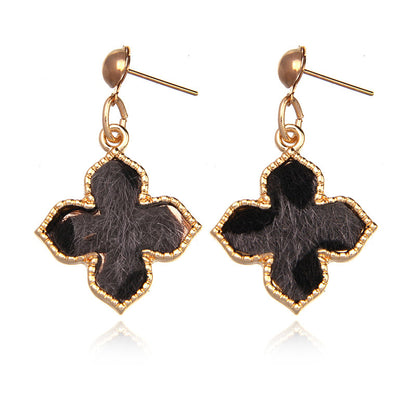 Sexy Leopard Print Earrings Metal Geometric Square Suede Markings Earrings