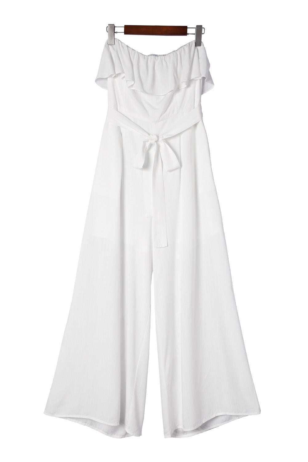 White Ruffled Bandeau Wide Leg Jumpsuit