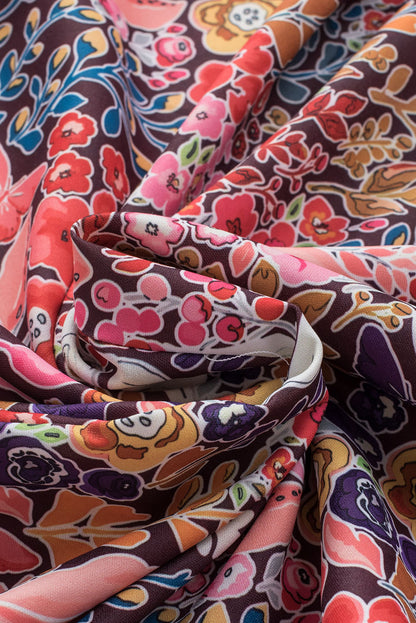 Chestnut Solid Shirred Cuffs Short Swing Dress