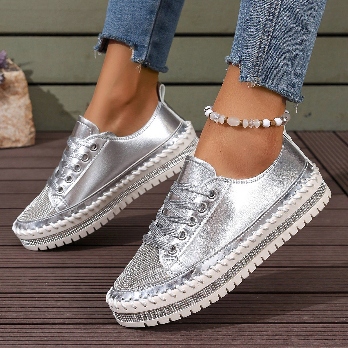 Womens Plus-size White Sneakers With A Chunky Sole