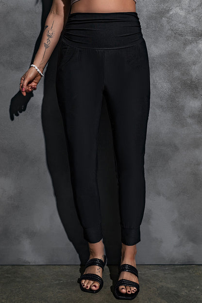 Gray High Waist Pleated Pocket Leggings