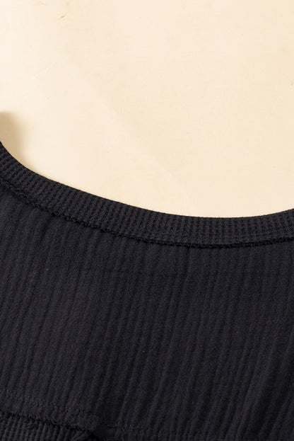 Chestnut Leopard Patchwork Chest Pocket Corded Henley Top